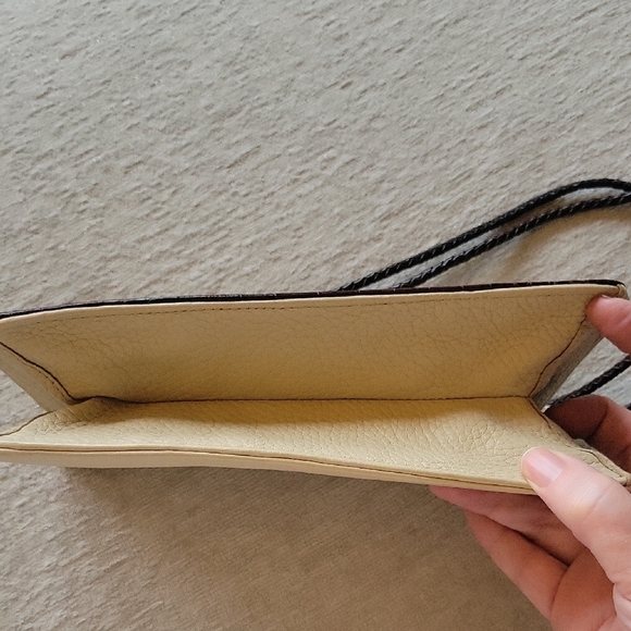 Brighton Cream Pebbled Leather Mini Bag With Brown Crocodile Print Accent - Picture 8 of 9